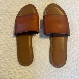 Brown Leather Slide Sandals
